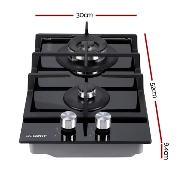 Gas Cooktop 30cm Gas Stove Cooker 2 Burner Cooktop Knobs NG LPG63020849525123111