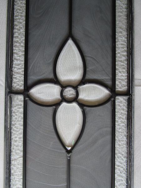 STAINED GLASS PANEL - CLEAR GLASS/SMOKY GREY GLASS - ANTIQUE SALVAGE63007594857091111