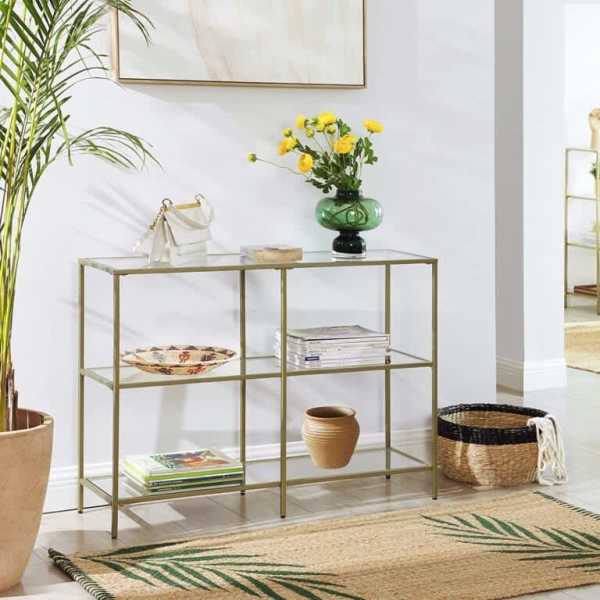 3-Tier Tempered Glass Sofa Table Modern Storage Shelf62864722963714114