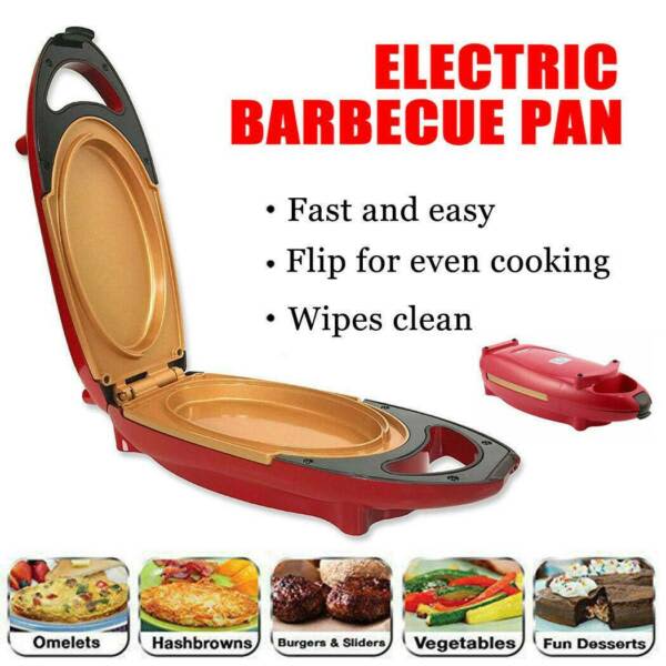ELECTRIC BBQ FRYING PAN Cooker Red COPPER Pan Double-Coated AU PLUG630164837095701128