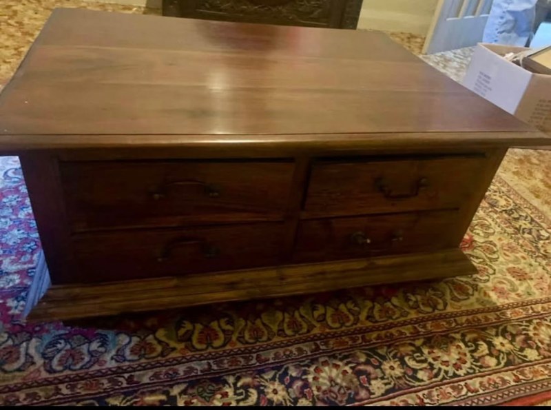 Solid recycled teak coffee table with drawers62863376208769111