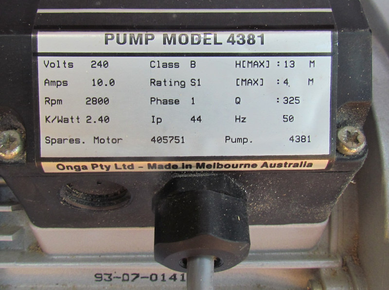 Onga 4381 Water Pump for spa bath etc.63440221978627112