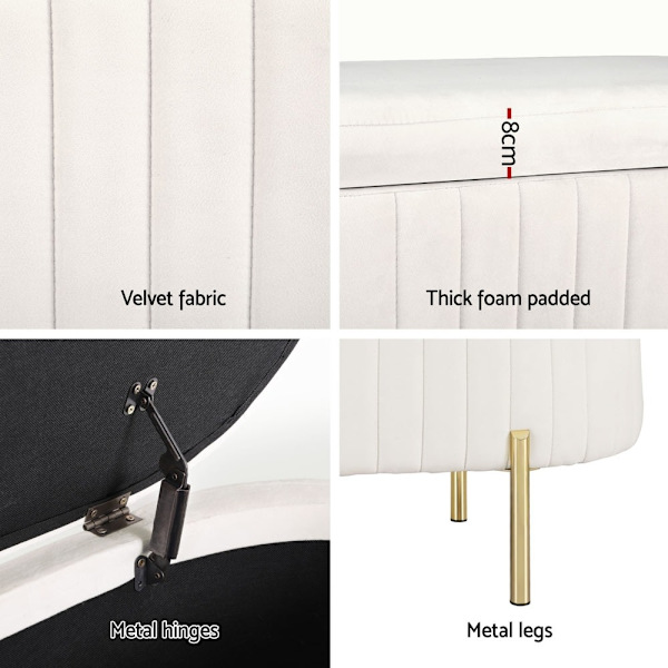 Storage Ottoman Blanket Box 87cm Velvet Oval White62863838168450114