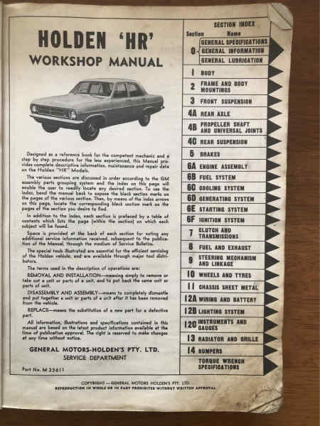 Genuine HoldenShop Manual HR Series 1966 $12562864726224257112