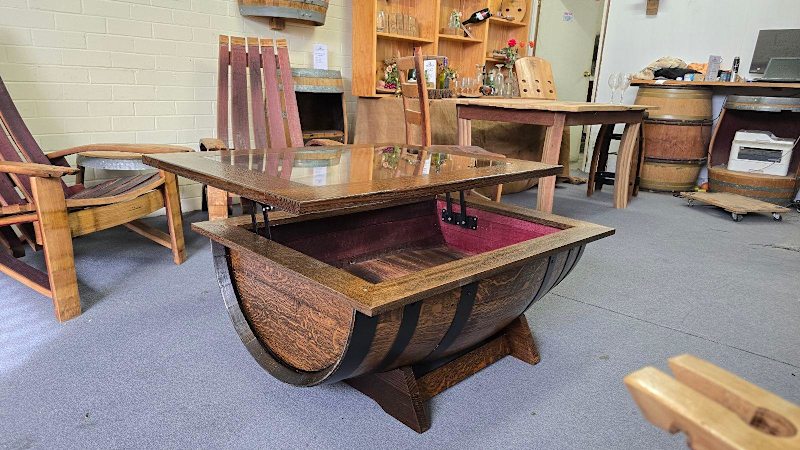 Barrel Coffee Table with Display Feature – Rustic & Sustainable62863380762370111