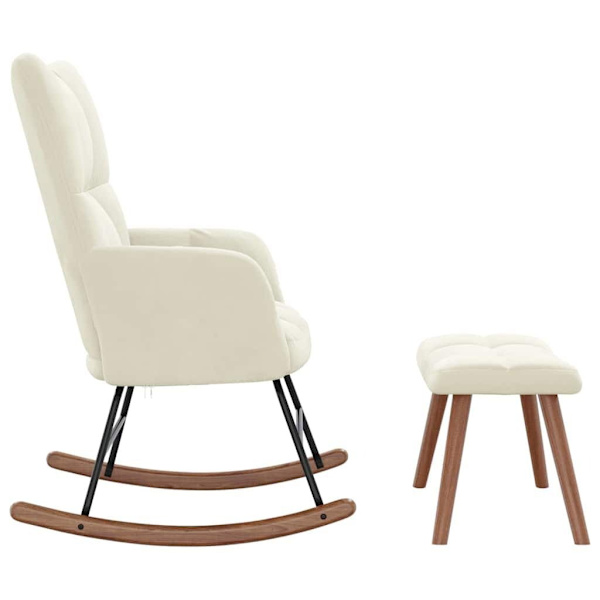 Rocking Chair with a Stool Cream White Velvet62865821130371114