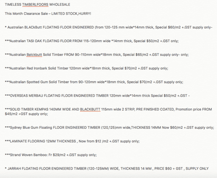 SYDNEY TIMBER FLOORING BRUSHBOX FLOORING 14MM $40+GST SALE63439277629058113