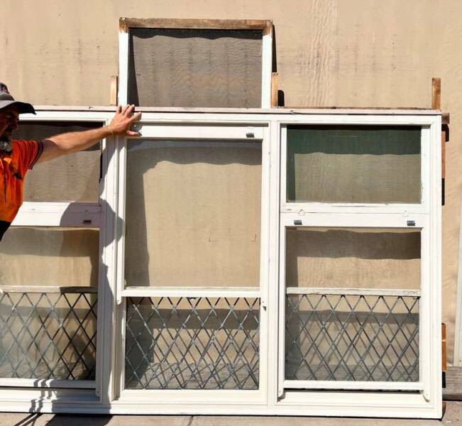 Timber Triple Sash Window w/Leadlight & Fly Screens - 1730 H x 2845 W63006298600322114