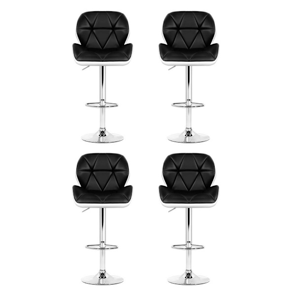 4x Bar Stools Gas Lift Padded Leather Black & White62863409583617112
