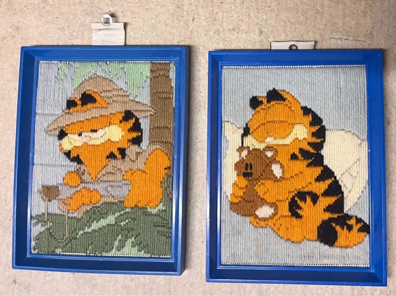 Garfield Needlepoint Art Framed Wall Art 1970