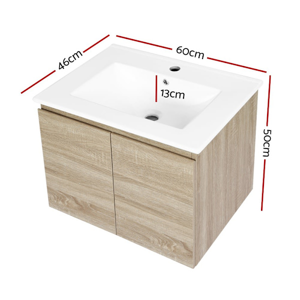 Vanity Unit 600mm with Basin Oak62863406460161111