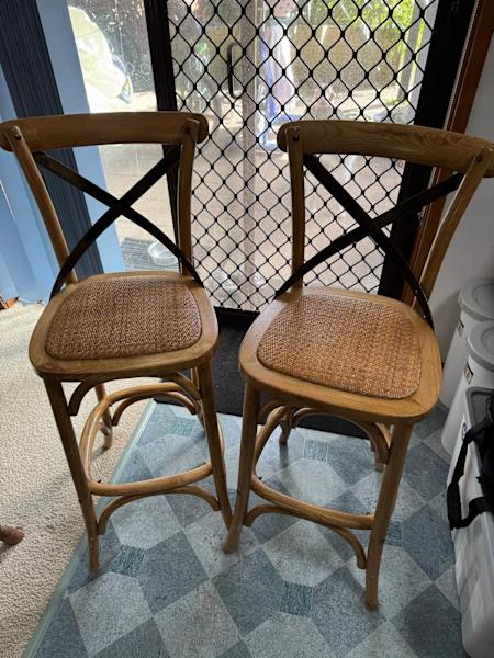 2 Matching Wooden Wicker Bar Stools – $25 Each628634106300191117