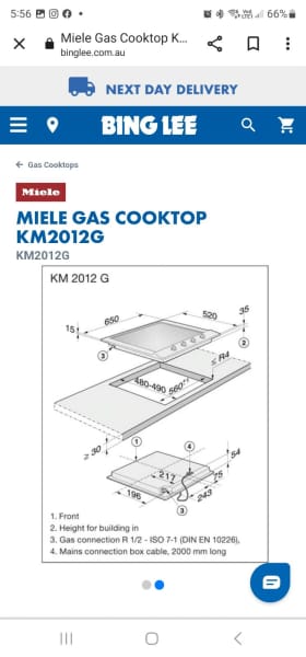 MIELE   4 X Burner gas# KM2012  60cm. RRP $149963022633450115112