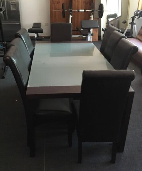 Dining Table HUGE 2m x 1m Solid Timber & removable Frosted Glass Top 62863380183682114
