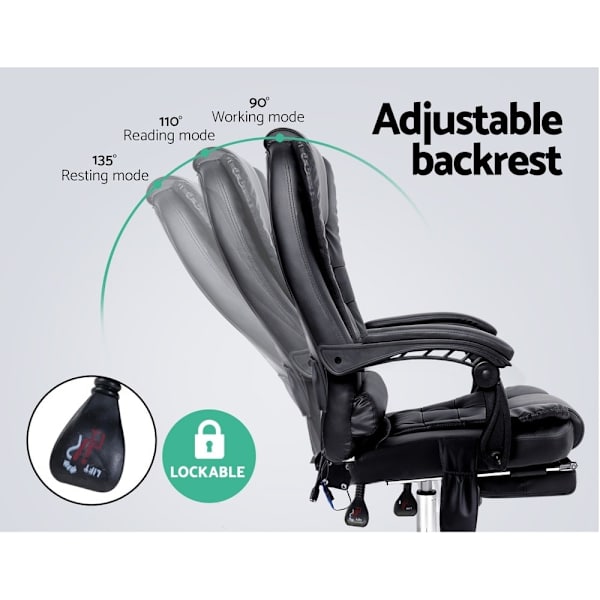 8 Point Massage Office Chair PU Leather Footrest Black62863384920067114