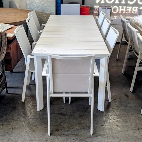 NEW DESIGNER WHITE EXTENDED TABLE SET WITH 8 CHAIRS-$299962863412248193114