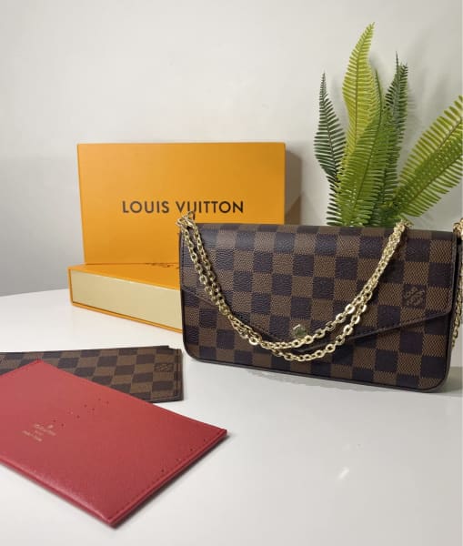 Louis Vuitton lv felicie pochette 3pcs set pouch bag damier ebene