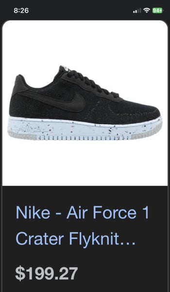 NIKE AIR FORCE 1 AF1 CRATER FLYKNIT BLACK-BLACK-ANTHRACITE SZ 8.5  [DC4831-003]