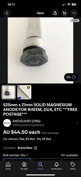 Anode magnesium bar for rheem , dux, etc63439506998913110