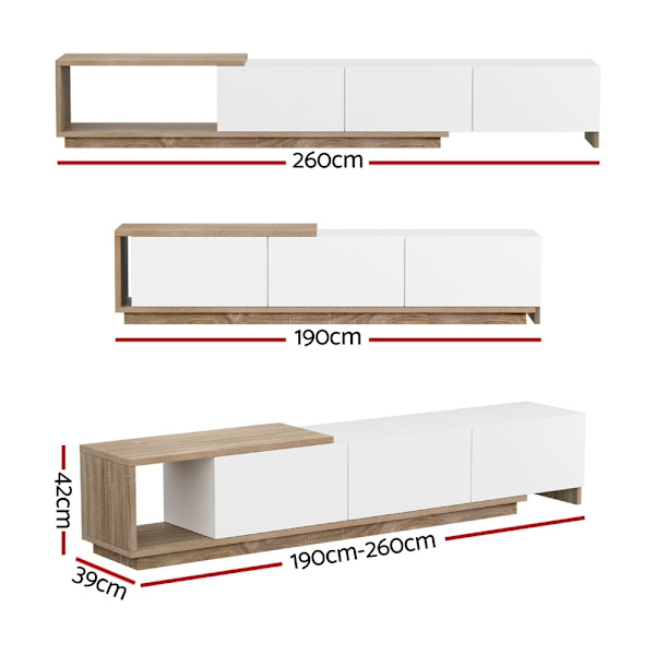 TV Cabinet Entertainment Unit Stand Extendable White Oak62863839627650112