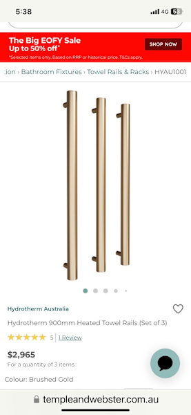 Hydrotherm gold heated towel rails. 63020447621634119