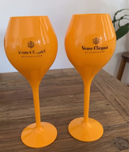 Vintage French Acrylic Champagne Cooler and Two Flutes from Veuve