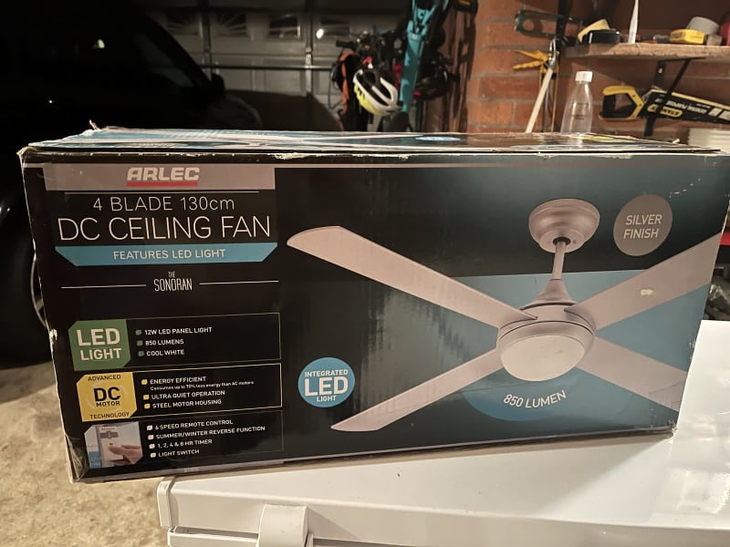 Arlec 120cm White 4 Blade Ceiling Fan With Oyster Light Shelly Lighting