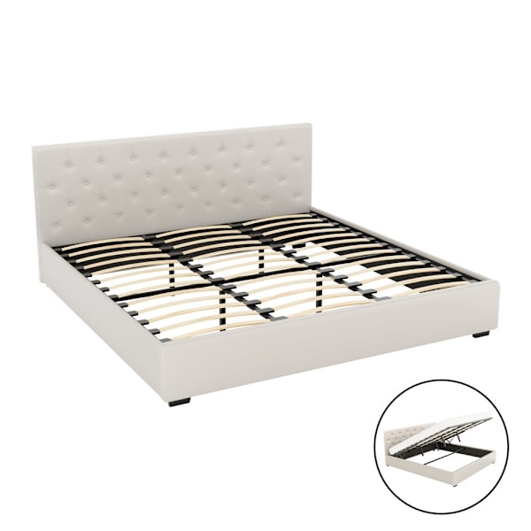 Bed Frame King Size Gas Lift Beige VILA62863374400003111