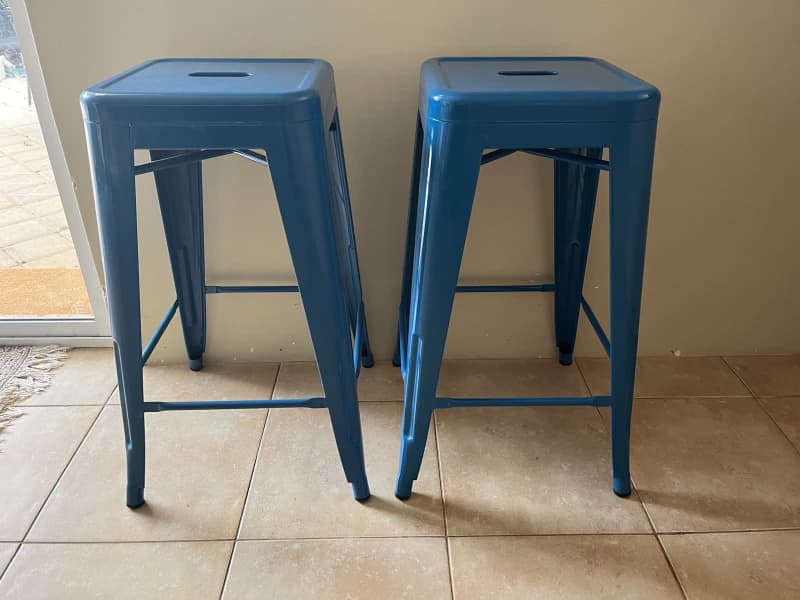 blue metal bar stools