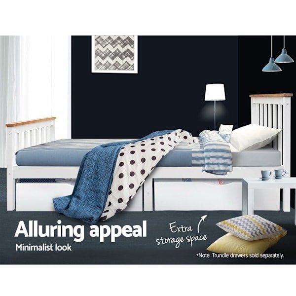 MATHEA Eco-Friendly Wooden Bed Frame with Headboard - Single Size, Whi62863406116611114