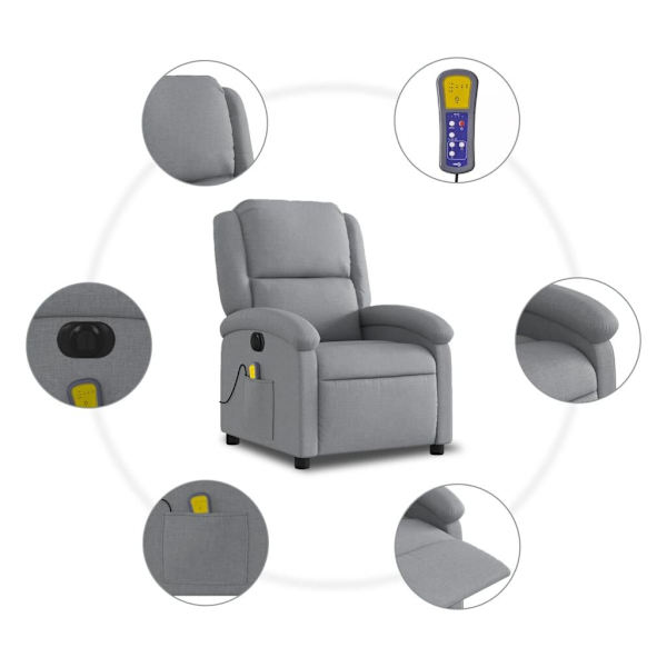 Electric Massage Recliner Chair Light Grey Fabric62863380576770112