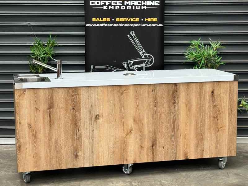 Brand New Stainless Steel 200cm Coffee Cart with the Works Natural Oak63442359049731112