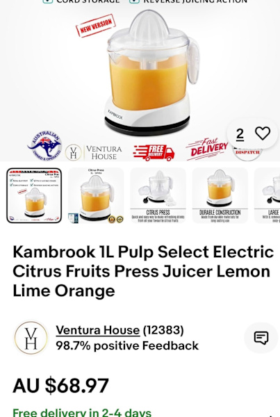 NEW Kambrook Pulp Select Citrus Press63020850640514112