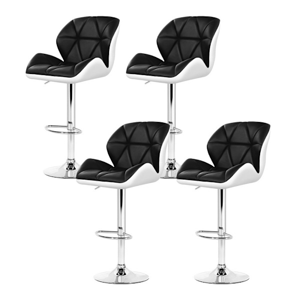 4x Bar Stools Gas Lift Padded Leather Black & White62863409583617111