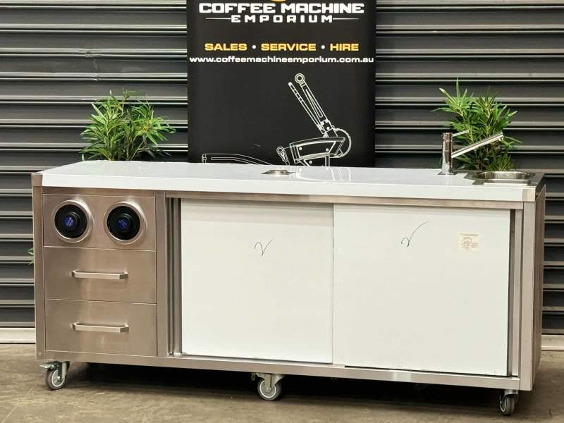 Brand New Stainless Steel 200cm Coffee Cart with the Works Natural Oak63442359049731113