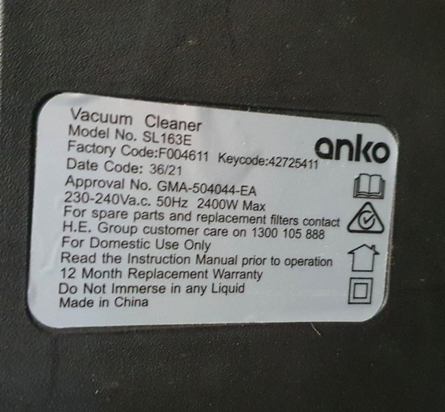 2400W Bagless Anko Vacuum, works but missing hose, etc, Carlton pickup63612128578819111
