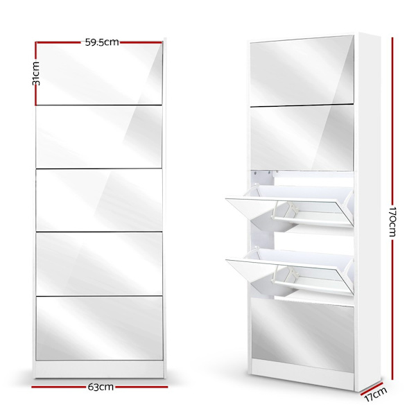 Shoe Rack Cabinet Mirror 25 Pairs White62864723336705113
