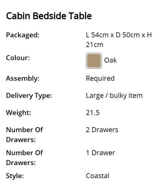 Brand new! Cabin Bedside 2 Drawer Light Oak 62863839802625112