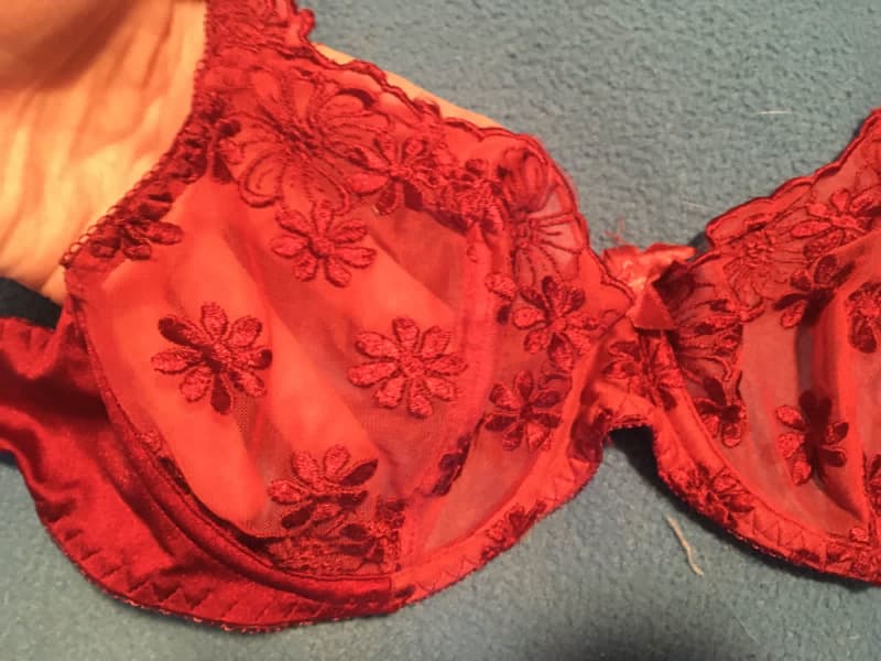 Red Sheer See through pretty flower pattern lace Bra Size14B