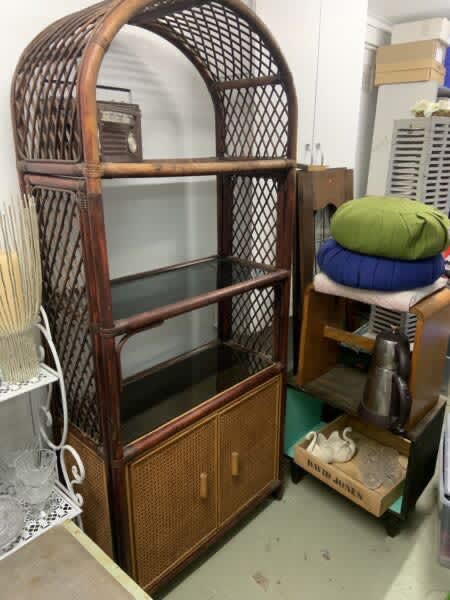 MCM  Bamboo Rattan Cane Glass Hutch Cupboard Room Divider  Bookshelf62863381593602111