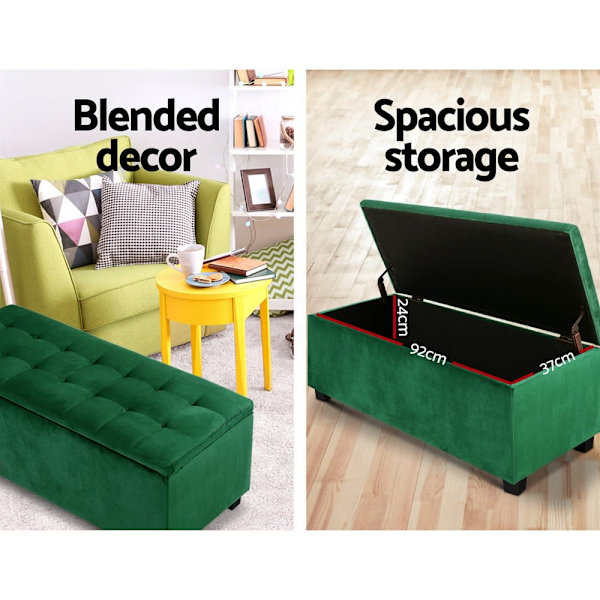 Storage Ottoman Blanket Box 98cm Velvet Green62863383641857114