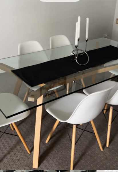 Glass Dining Table & x6 White Chairs 62864723423106113