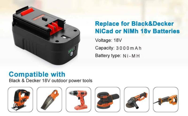 Compatible Black & Decker CD182K-2 Battery Replacement - For Black & Decker  18V HPB18 Power Tool Battery (3000mAh, NIMH) 