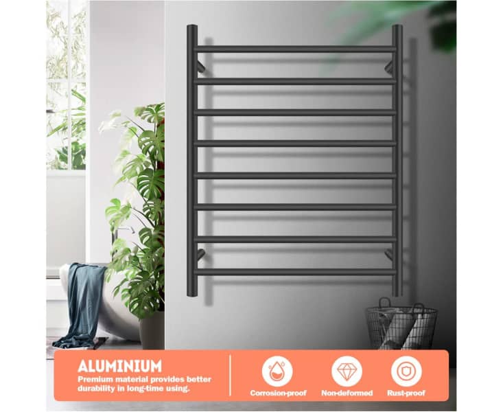 8 Bars Heated Towel Rail Electric Towel Rack Wall Mounted Black63008656782338112