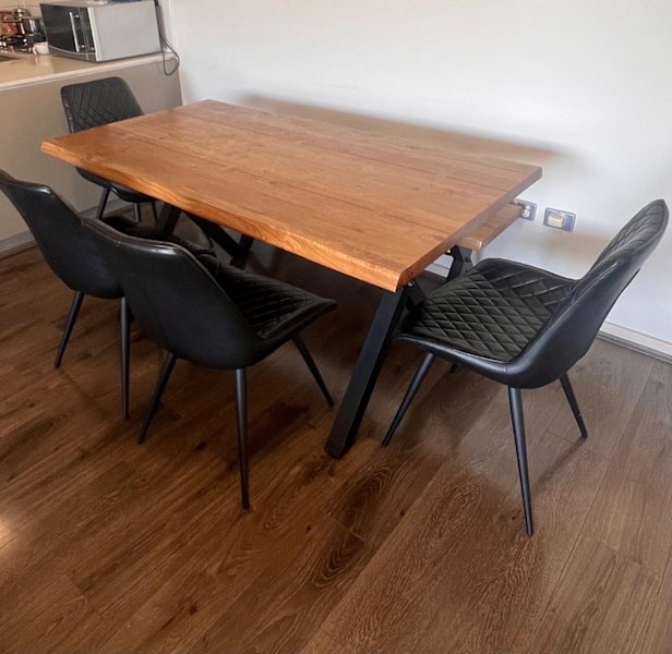 Modern 6-Piece Dining Set - Solid Wood & Black Chairs62863411975043112