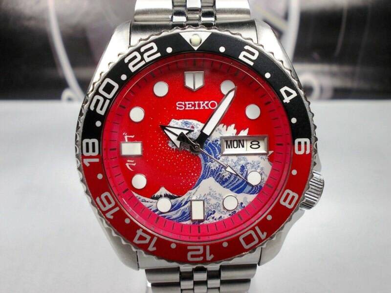 Seiko RED GREAT WAVE Dial SKX007 Auto 200M Scuba Dive Watch Oct