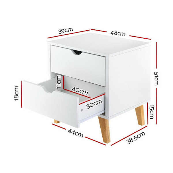 Bedside Table 2 Drawers - ANDERS White62863406489219112