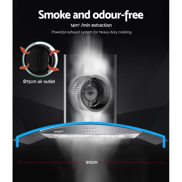 Range Hood 900mm Rangehood Kitchen Stainless Glass Canopy 90cm63016484251009111