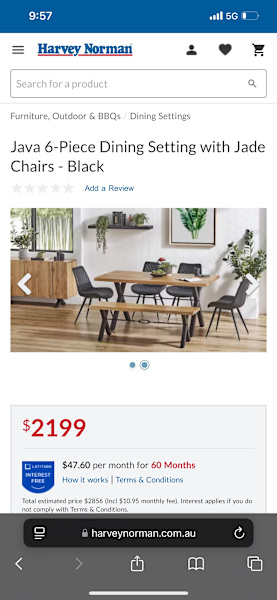 Modern 6-Piece Dining Set - Solid Wood & Black Chairs62863411975043113