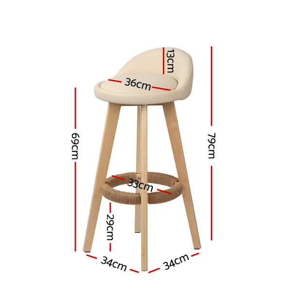 2x Bar Stools Padded Leather Wooden Beige62863409959554111